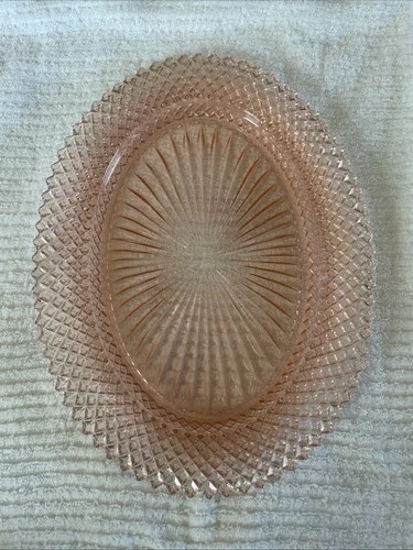 Vintage Anchor Hocking Pink Depression Glass "Miss America" Oval Dish 12”
