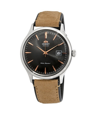 Orient Bambino Men's Automatic Watch Black Dial Brown Leather Strap Date