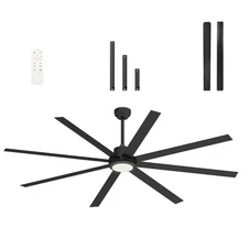 Uforic 84 Inch Modern Black Ceiling Fan with Light & Remote, 8 Blades, Quiet DC
