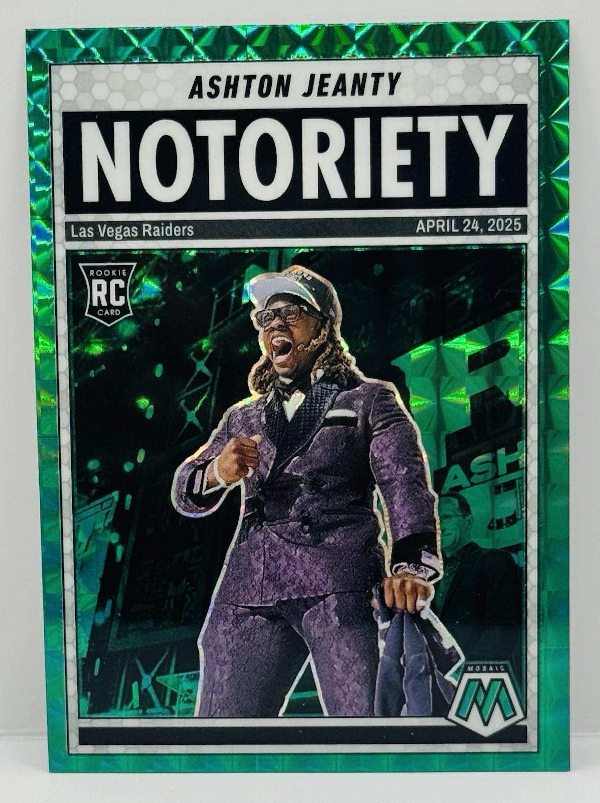 2025 Panini Mosaic - Notoriety Ashton Jeanty #18 Green Mosaic Prizm (RC)