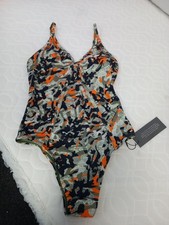 ❤️ Primark Green Black Orange Patterned Swimsuit Size 8 BNWT