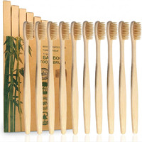 10 Pack Beige Bamboo Toothbrushes | BPA Free Soft Bristles Wooden Toothbrush