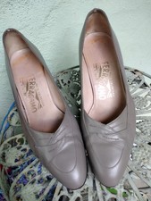 Vintage Ferragamo Leather Pumps Heels, Gray Classic Shoes, Size 5 C, Italy