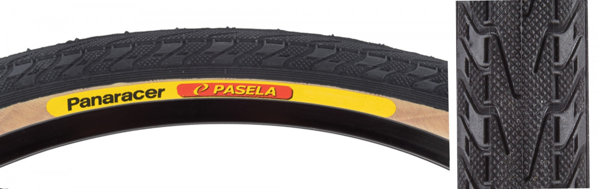 Шина Panaracer Pasela 700 x 35 Clincher Wire для шоссейного велосипеда черного/янтарного цвета