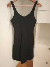 Black Solid Sleeveless V-Neck Mini Dress Strappy Stretch Nylon Spandex Size M