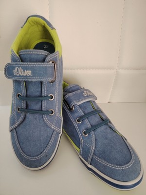 s.Oliver leichte Sneakers Jungen Gummischnürung Klett Canvas blau Gr. 32 33 Neu