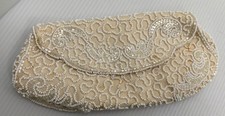 Vntg Walborg Beaded Ivory Evening Bag Clutch Purse Hand Made In Belgium 8.5  