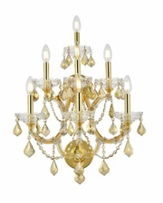Wall Sconce 7 Light Gold Frame with Golden Teak Crystal Bathroom Dining Room 27"