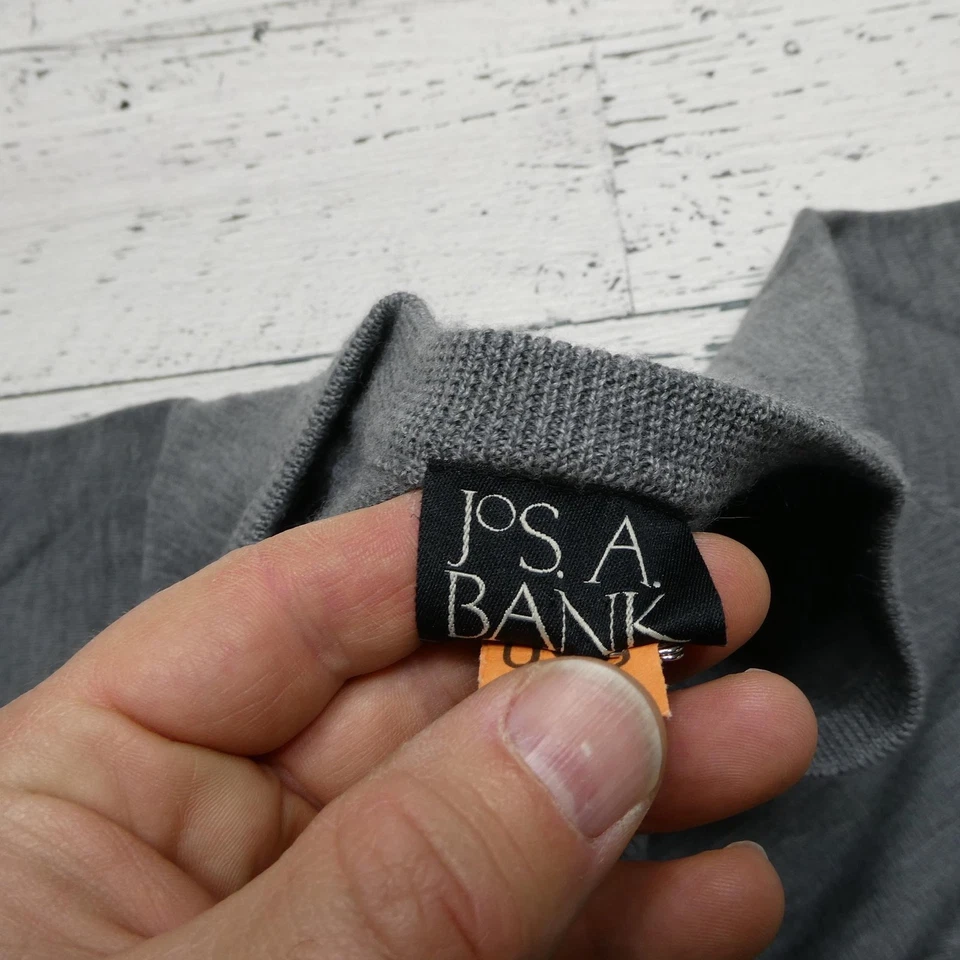 Jos A Bank 毛衣男式 XL 灰色美利奴羊毛混纺 V 领套衫休闲针织 — 第 2/4 张图片