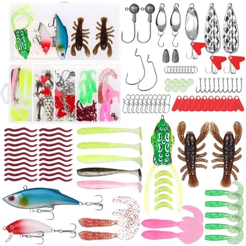 Kit d'appâts de pêche 107 pièces avec leurres souples vibrants et poissons nageurs holographiques