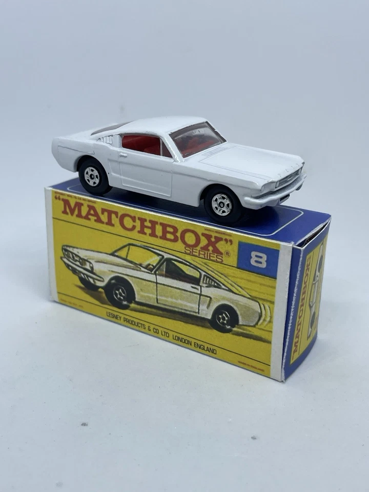 Matchbox Lesney #8 Custom Ford Mustang In White Early Thin SF Wheels Repro Box - Image 3 of 4