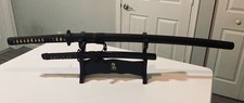 Samurai Sword Set Black w Display Stand 40"Katana 20"Tanto