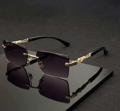 Luxury Rimless Rectangular Sunglasses Leopard Arms UV400 Men Women Designer