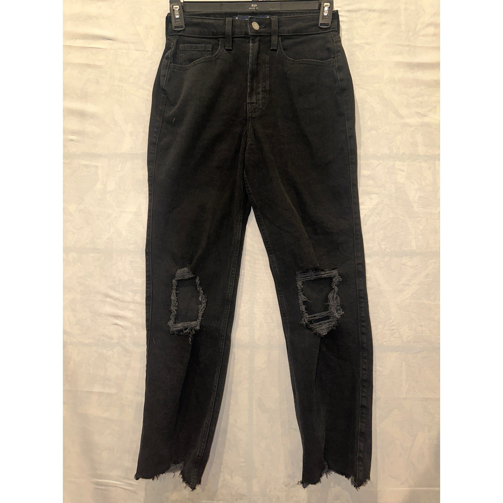 Hollister High Rise Vintage Straight Black Ripped Jeans W26 L29