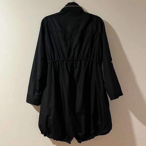 H&M Black Long Anorak Jacket Sz S Roll Tab Sleeve Hidden Hood Light Windbreaker - Picture 4 of 7