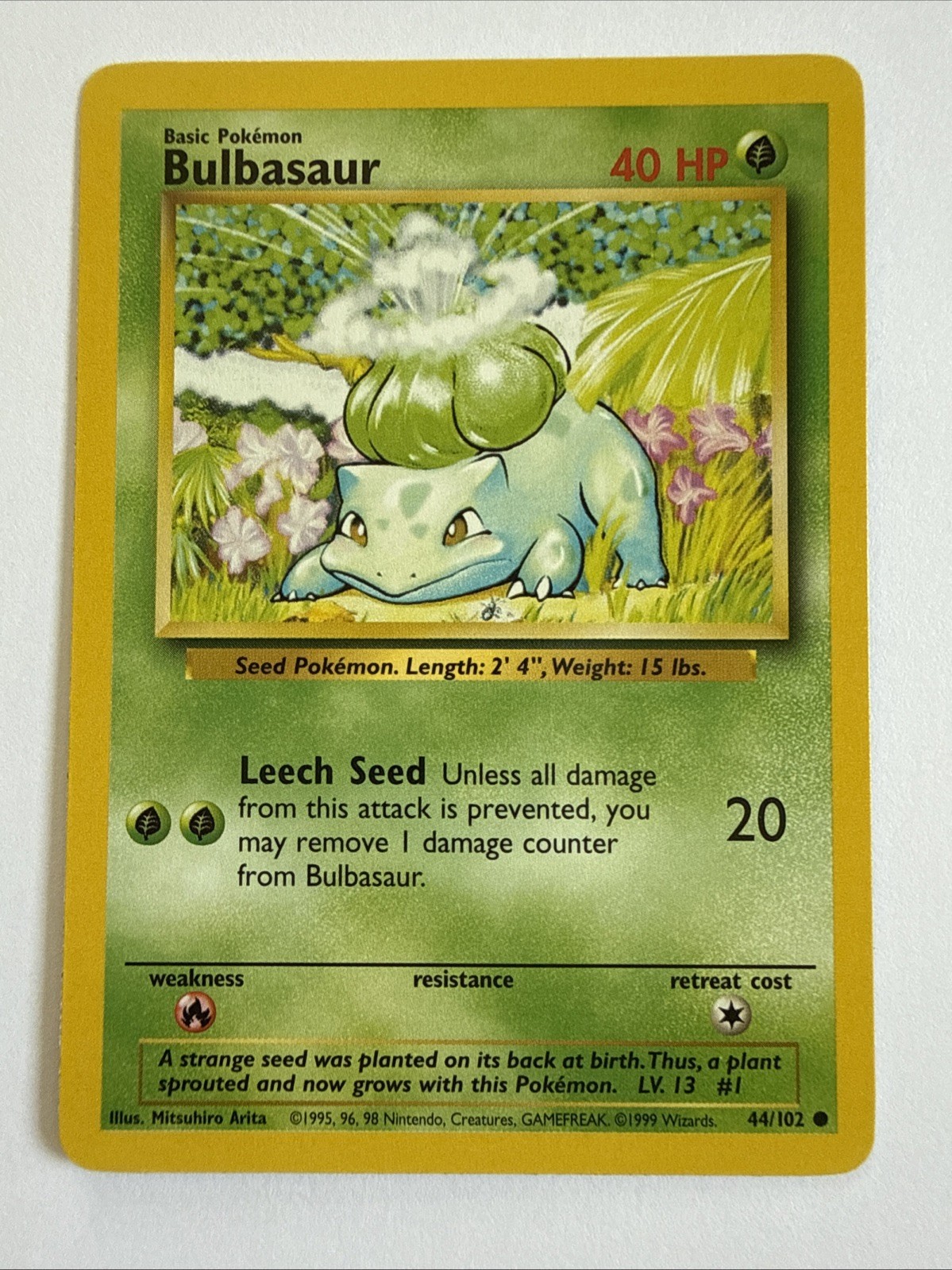 Bulbasaur 44/102 - Common 1999 English Base Set Pokemon Card - Near Mint NM