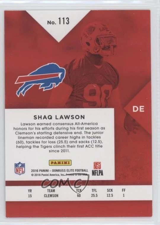 2016 Donruss Elite Elite Rookies Purple /25 Shaq Lawson #113 Rookie RC - Image 2 of 2