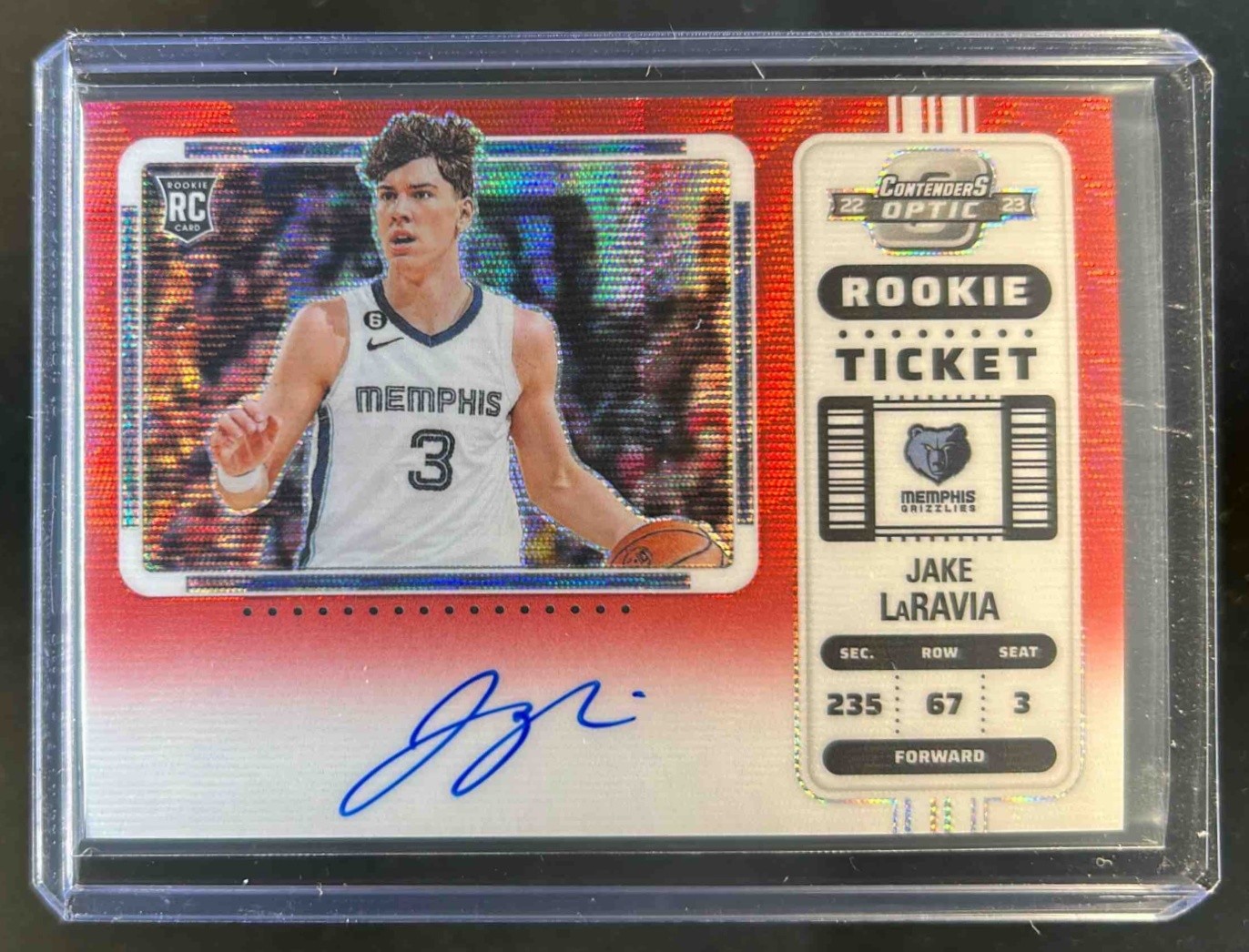 2022-23 Contenders Optic Jake LaRavia Rookie Ticket RC Red Wave Auto #119b