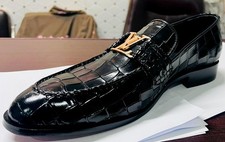 Handmade Black Crocodile Pattern Leather Loafers Men’s Formal Dress Shoes