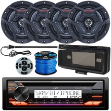 JVC KD-T92MBS CD Bluetooth Receiver, 4x 6.5" Black Boat Speakers, Accessories