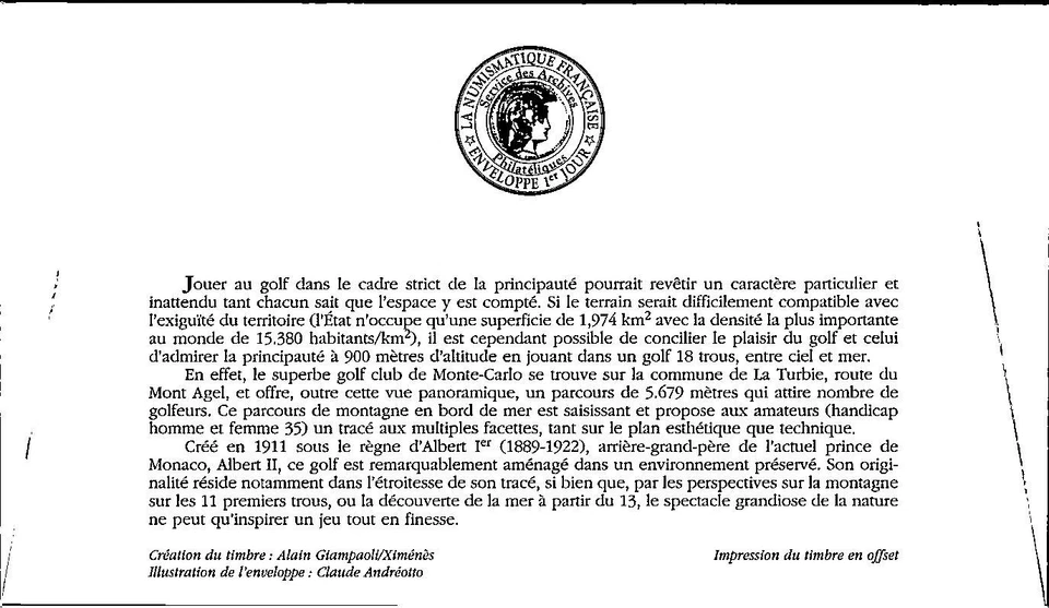 Monaco SC# 2643 FDC 2011 Monte Carlo Golf Club - A03538 - Image 2 of 2