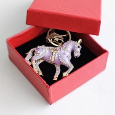 Purple Horse Keychain 🐎 Sparkly Rhinestone Bag Charm Year of Horse 2026 Gift