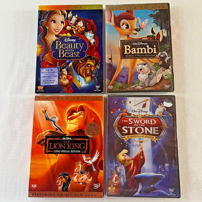 (4) DISNEY CLASSIC movies DVD sets-BAMBI lion king BEAUTY BEAST sword stone--NEW