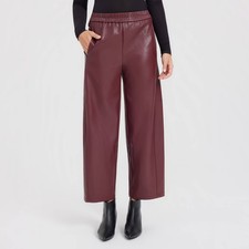 Women's Mid-Rise Barrel Leg Faux Leather Pull-On Pants - A New Day