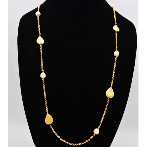 Givenchy Collana Vintage Foglia Perle Catena Oro Spazzolato Stazione Firmata NOS Bin7B