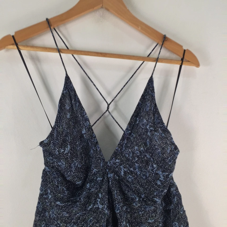 Zara Mujer Mini Vestido Talla S Aus 8 Negro Floral Sin Mangas Volantes Cuello en V 123189 Foto 2 de 4