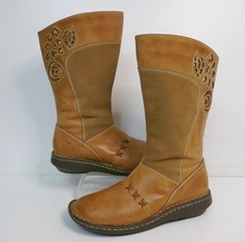 FAT FACE ASPEN SOFT LIGHT TAN LEATHER+SUEDE CALF LENGTH BIKER BOOTS UK 8 EU41