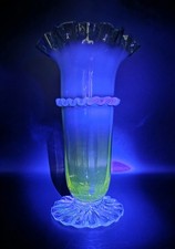 Victorian opaline glass Victorian Blue Cased Opaline Glass Trumpet Vase with Ruffled Rim and Applied Rigaree — listing 4