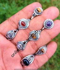 Black Onyx & Mix  Rings Lot 925 Sterling Silver Plated Gemstone Bulk Jewelry