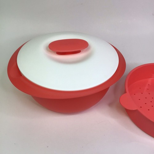 Tupperware 3 Pc 9” Micro Steamer Coral Veggie Rice Microwave Dish EUC - Picture 4 of 9