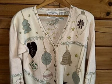 Vtg 1995 The Eagle's Eye Hand Knit Christmas Moon Star Cardigan Sweater Sz S