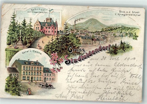 13516164 - 3457 Stadtoldendorf Hotel Hemme Bahnhof Kriegerdenkmal Lithographie