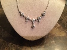 Women  s Flowers Pave White CZ Sterling Silver Necklace 16  