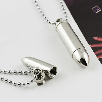 Stainless Steel Open Bullet Pendant Necklace Pill Case Holder
