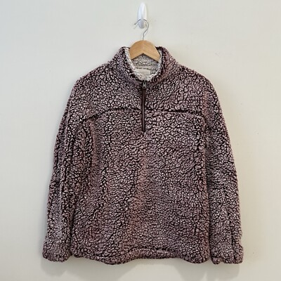 Thread & Supply Women s Maroon Fleece Sherpa 1/4 Zip Sweater Thick Warm Medium