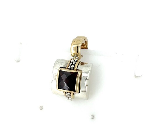 Vintage Michael Dawkins Sterling Silver 14K Gold Garnet Pendant