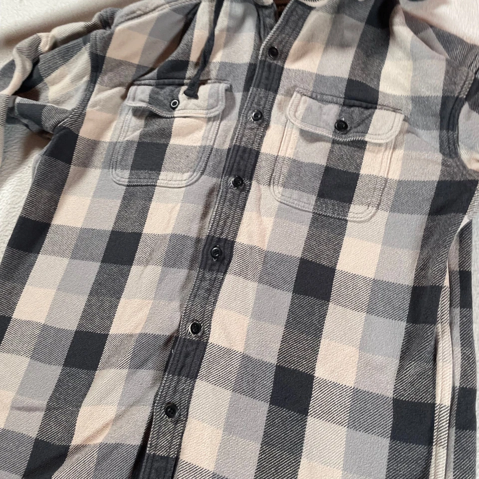 American Eage Shacket мужские средние серые клетчатые фланелевые вестерн на открытом воздухе с капюшоном - Изображение 3 из 4