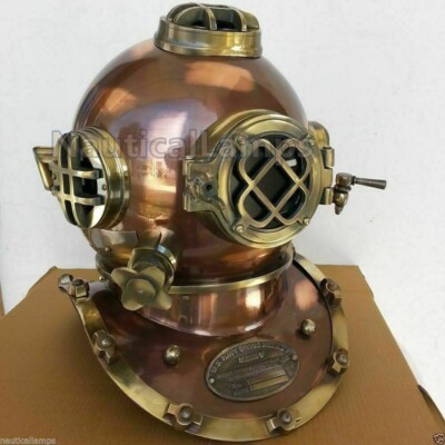 New Antique Brass Scuba Marine Diving Divers Helmet US Navy Mark V Full ...