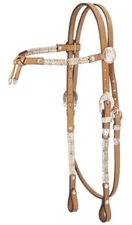 Silver Ferrule Show Headstall-Bridle - Futurity Browband - Light Oil Leather