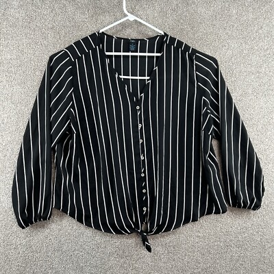 Rue 21 Women's Plus Blouse Size 4X Black Striped Button Up Long Sleeve  Front Tie