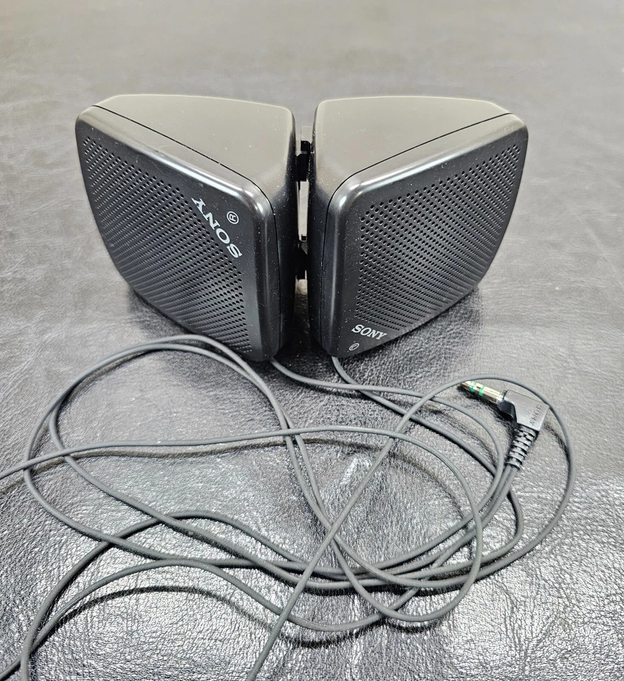 Mini sistema de altavoces estéreo Sony SRS-5 de colección para Walkman Discman probado funcionando Foto 2 de 4