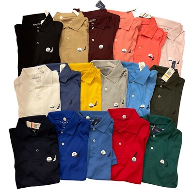 NWT Nautica Mens Slim Fit Solid Soft Interlock Knit Short Sleeve Deck Polo Shirt