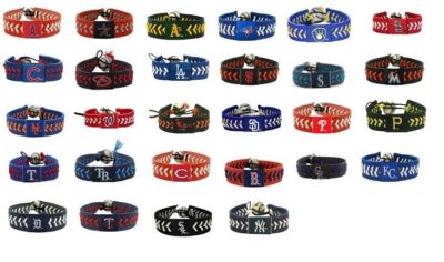 Official MLB Leather Baseball Seam Bracelet Team Color Choose Your Team