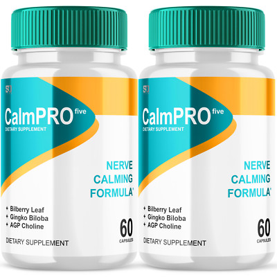 (2 Pack) CalmPro5 Calm Pro 5 Nerve Support Pills Calming Supplement 120 Capsules