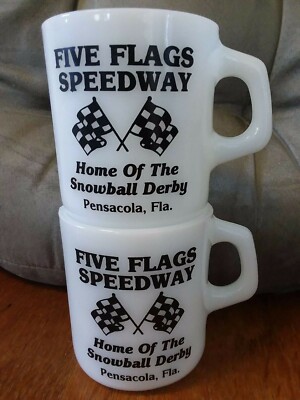 Five Flags Speedway Milk Glass Mugs Snowball Derby Racing Pensacola Florida
