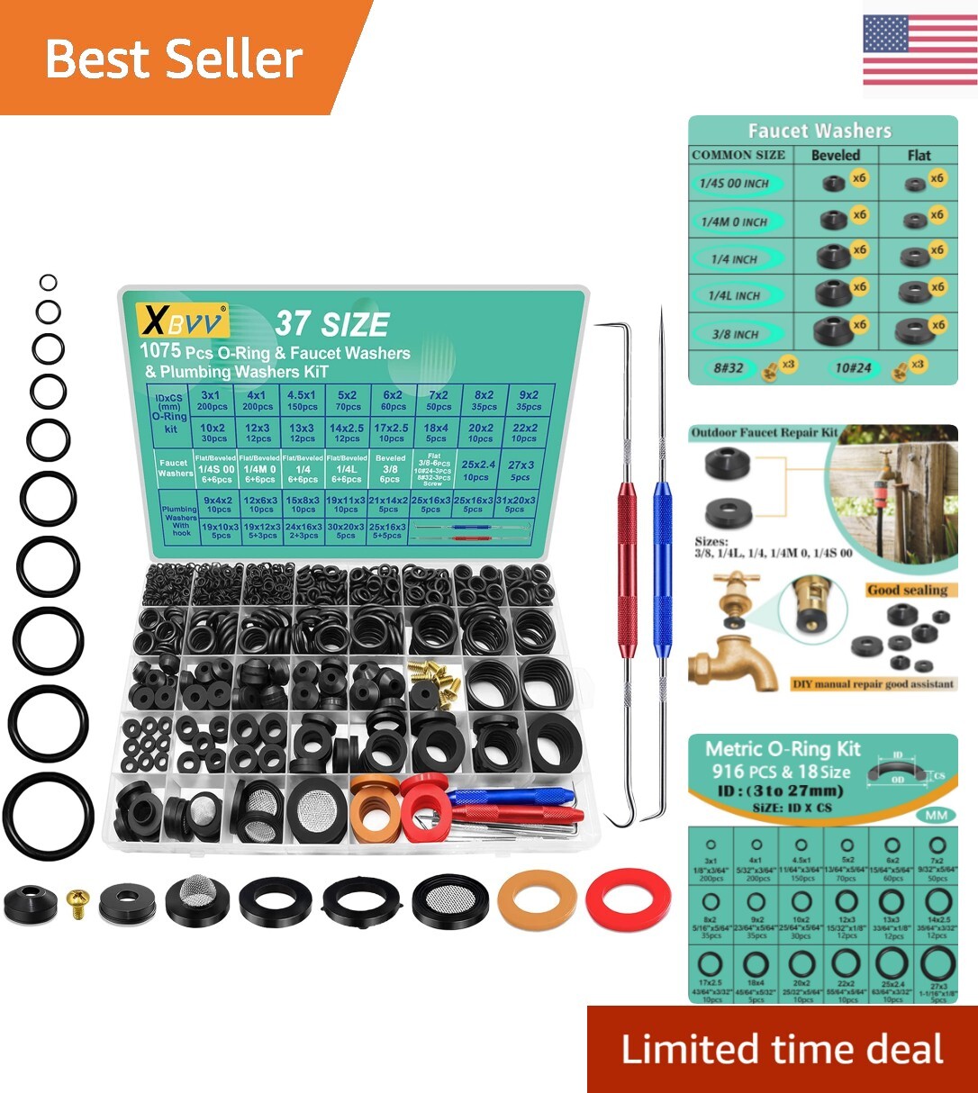 Universal Faucet Repair Kit Complete Extensive Assortment Washers